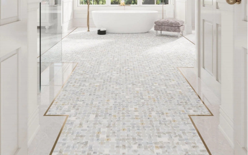 Calacatta Gold Marble Basketweave Mosaic Tile Design
