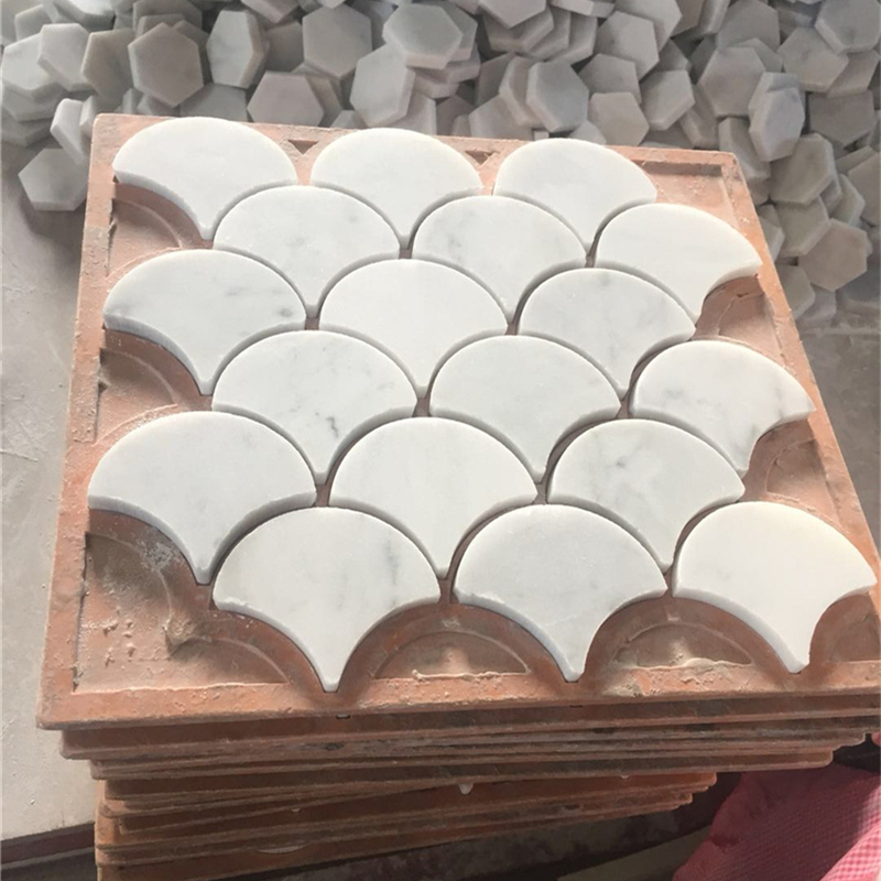 Carrara White Marble Fan Mosaic Tile 4 Carrara White Marble Fan Mosaic Tile 4