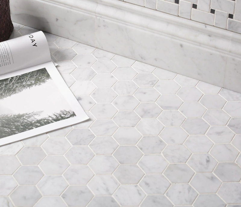 Carrara White Marble Hexagon Mosaic Tile Design