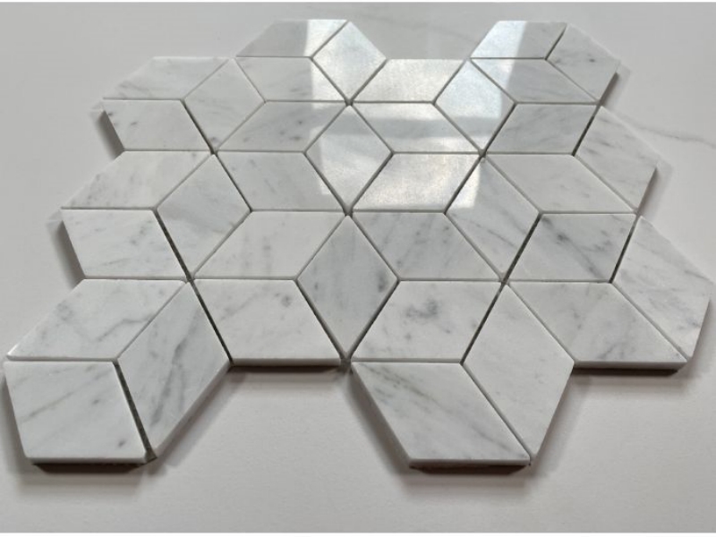 Carrara White Marble Rhombus Mosaic Tile 2
