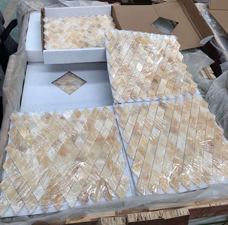 Honey Onyx Marble Diamond Mosaic Tile 2
