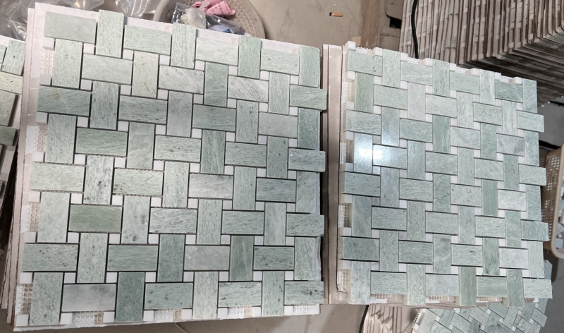 Ming Green Marble Basketweave Mosaic Tile 4 Ming Green Marble Basketweave Mosaic Tile 4