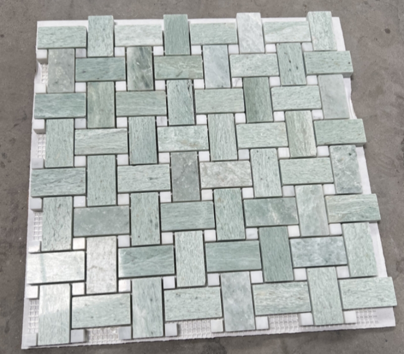 Ming Green Marble Basketweave Mosaic Tile 5