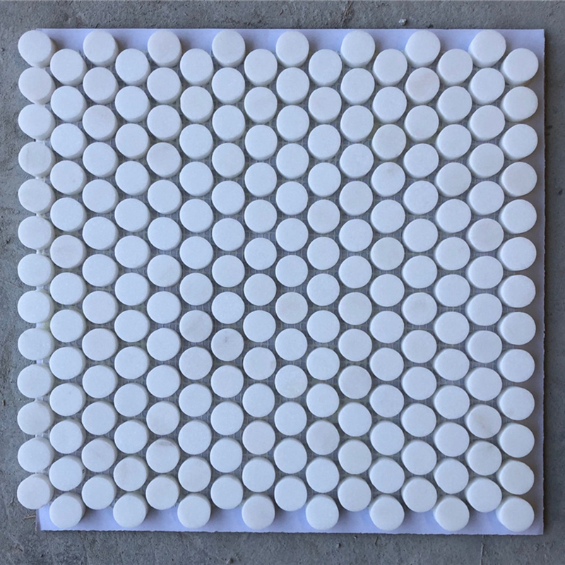 Thassos White Marble Penny Round Mosaic Tile 2 Thassos White Marble Penny Round Mosaic Tile 2