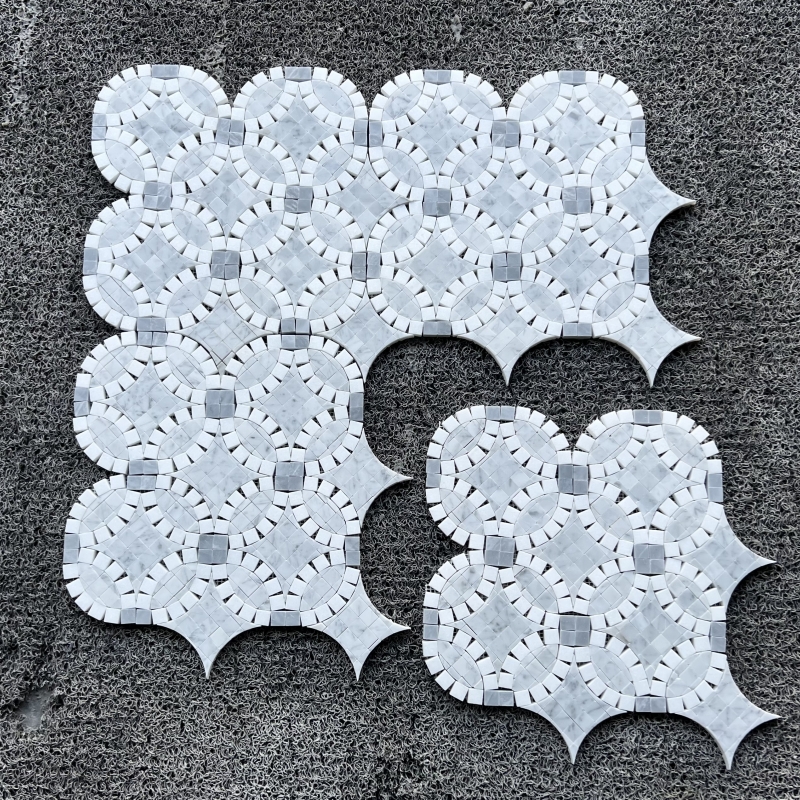 Carrara White with Thassos and Blue Dots Waterjet Mosaic Tile 4 Carrara White with Thassos and Blue Dots Waterjet Mosaic Tile 4