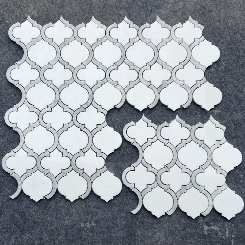 Thasos White Marble with Carrara Dots Waterjet Mosaic Tile 3 Thasos White Marble with Carrara Dots Waterjet Mosaic Tile 3