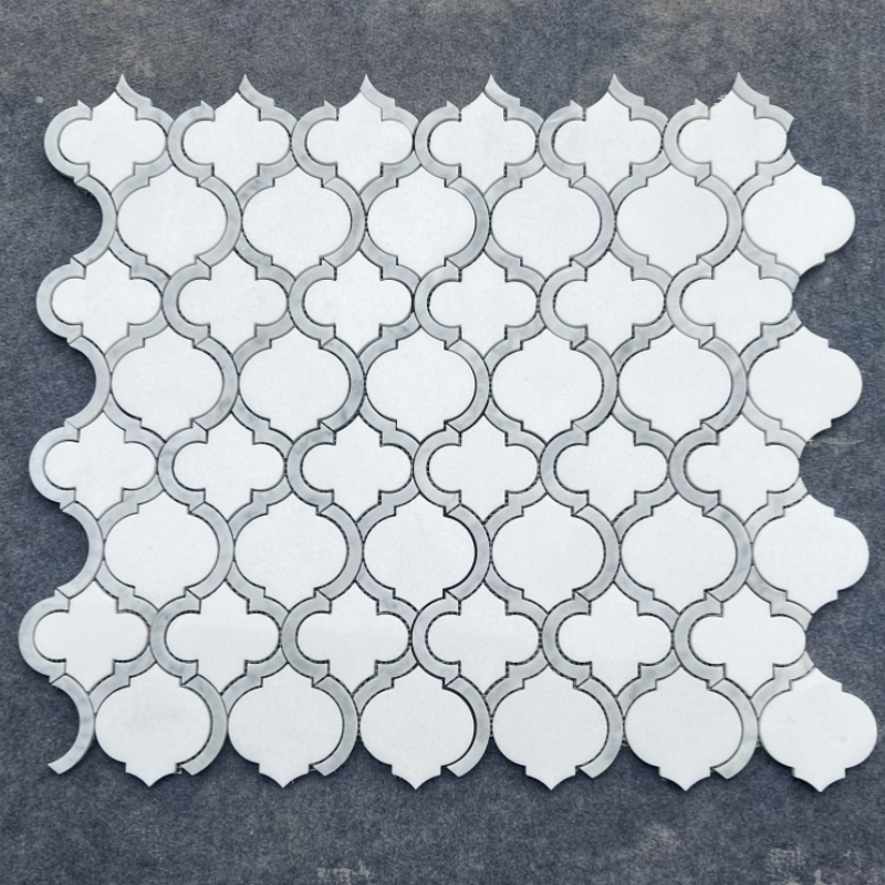 Thasos White Marble with Carrara Dots Waterjet Mosaic Tile Thasos White Marble with Carrara Dots Waterjet Mosaic Tile