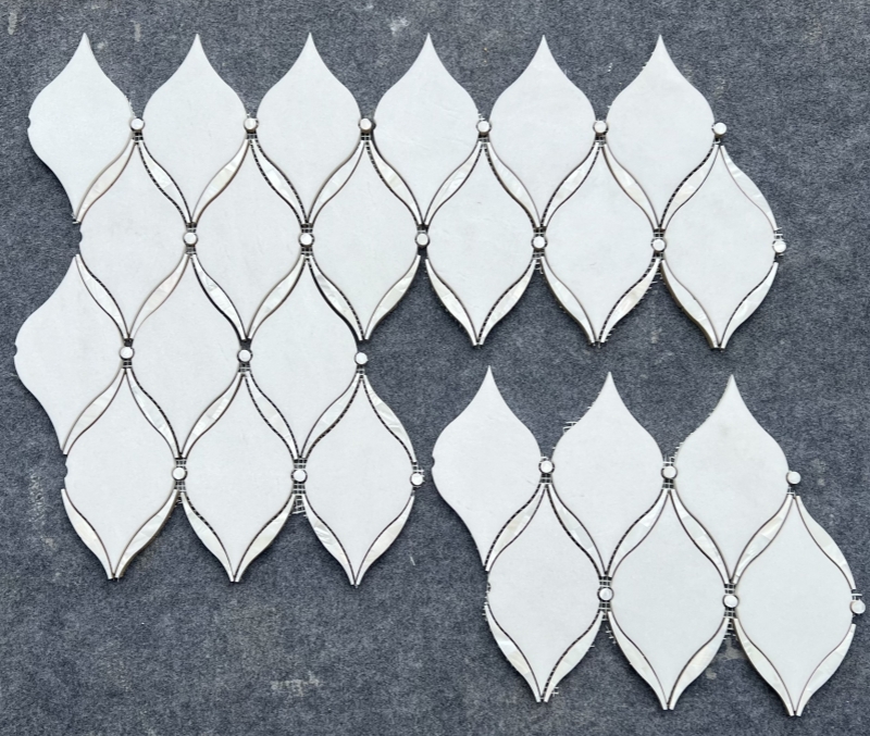 Thasos White Marble with Mother of Pearl Arabesque Waterjet Mosaic Tile 3 Thasos White Marble with Mother of Pearl Arabesque Waterjet Mosaic Tile 3