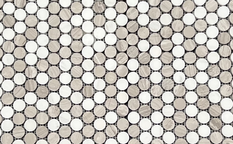 Thassos White Marble Penny Round Mosaic Tile 4 Thassos White Marble Penny Round Mosaic Tile 4