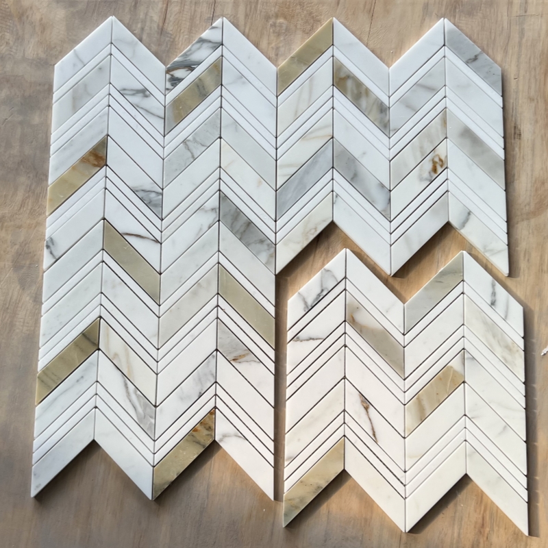 Calacatta Gold Marble Chevron Mosaic Tile 4 Calacatta Gold Marble Chevron Mosaic Tile 4