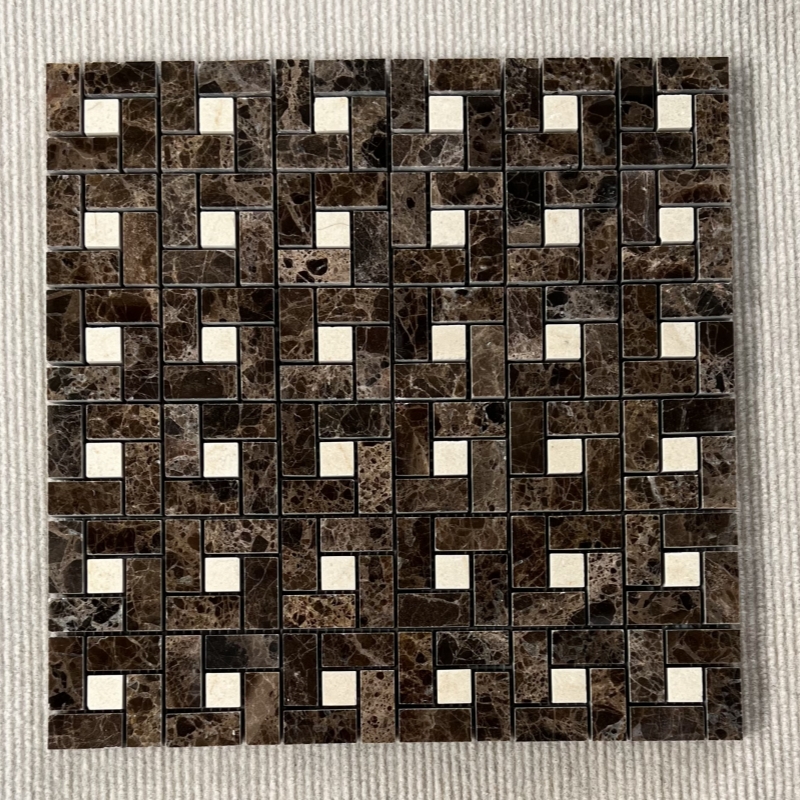 Dark Emperador Marble Pinwheel Mosaic Tile 1 Dark Emperador Marble Pinwheel Mosaic Tile 1