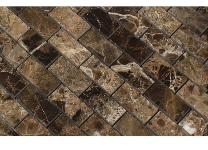 Emperador Dark Marble 1x2 Brick Mosaic Tile 2 Emperador Dark Marble 1x2 Brick Mosaic Tile 2
