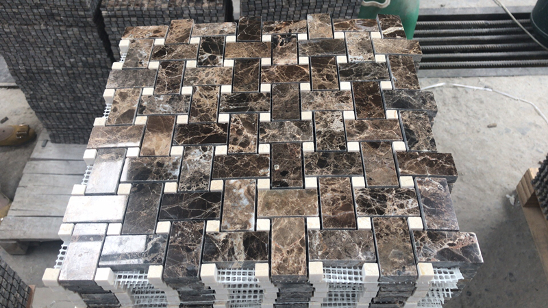 Emperador Dark Marble Basketweave Mosaic Tile 3 Emperador Dark Marble Basketweave Mosaic Tile 3