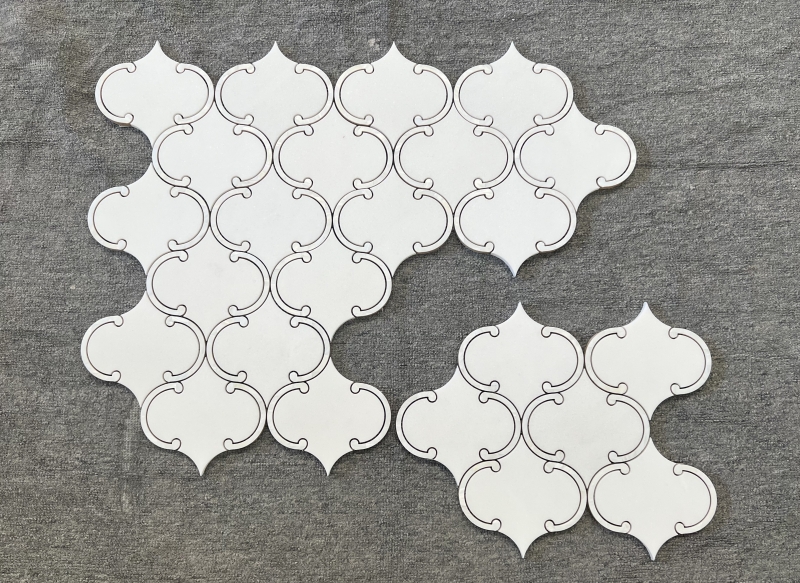 Thasos White MarbleWaterjet Mosaic Tile with Mother of Pearl 3 Thasos White MarbleWaterjet Mosaic Tile with Mother of Pearl 3