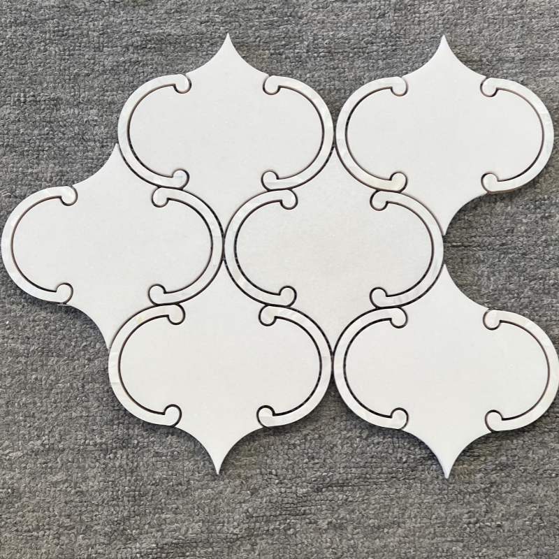 Thasos White MarbleWaterjet Mosaic Tile with Mother of Pearl 5 Thasos White MarbleWaterjet Mosaic Tile with Mother of Pearl 5