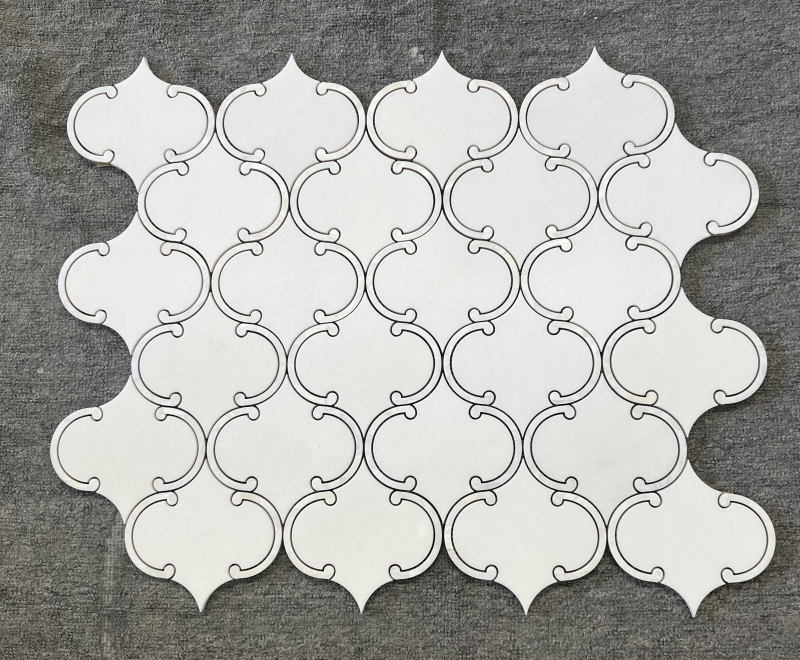 Thasos White MarbleWaterjet Mosaic Tile with Mother of Pearl Thasos White MarbleWaterjet Mosaic Tile with Mother of Pearl