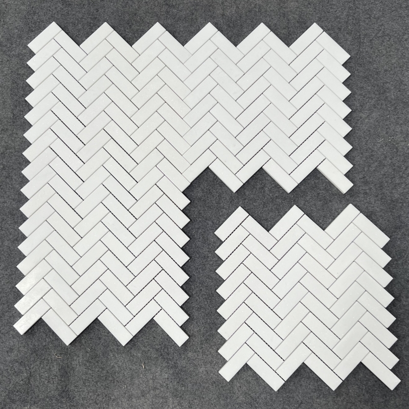 Thassos White Marble 1x3 Herringbone Mosaic Tile 2 Thassos White Marble 1x3 Herringbone Mosaic Tile 2