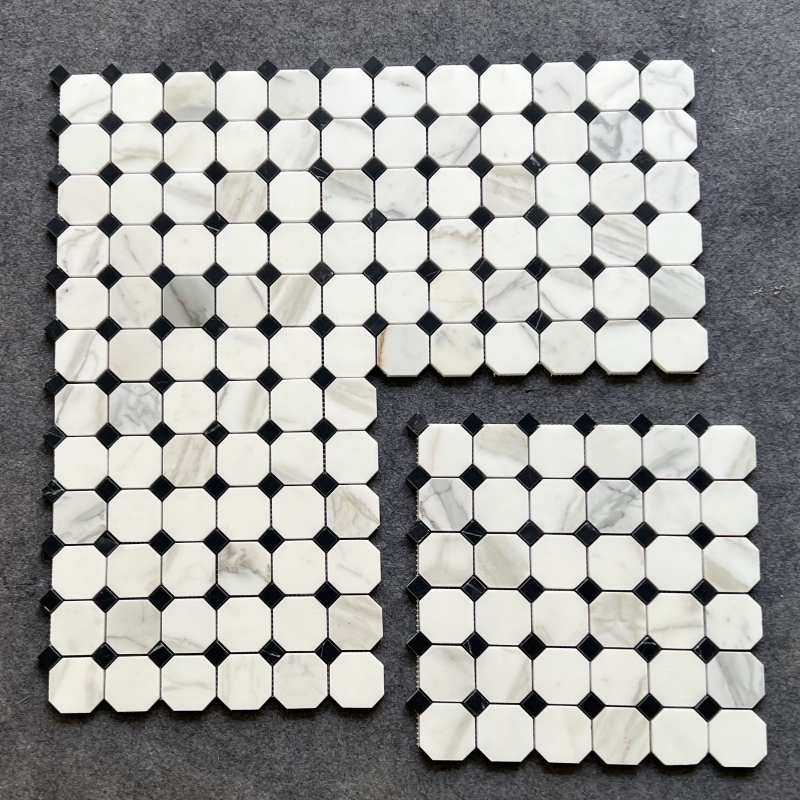 Calacatta Gold Marble Octagonal with Black Dots Mosaic Tile 2 Calacatta Gold Marble Octagonal with Black Dots Mosaic Tile 2