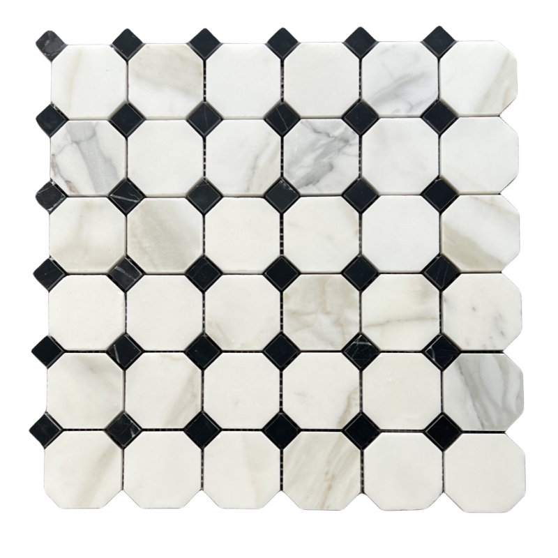 Calacatta Gold Marble Octagonal with Black Dots Mosaic Tile Calacatta Gold Marble Octagonal with Black Dots Mosaic Tile
