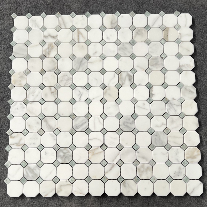 Calacatta Gold Marble Octagonal with Green Dots Mosaic Tile 2 Calacatta Gold Marble Octagonal with Green Dots Mosaic Tile 2