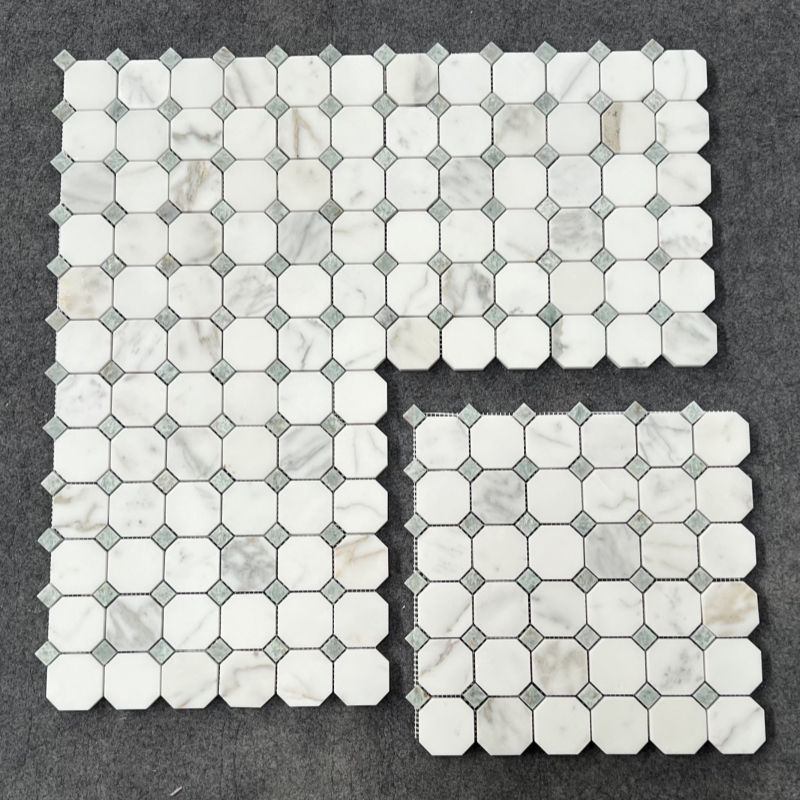 Calacatta Gold Marble Octagonal with Green Dots Mosaic Tile 3 Calacatta Gold Marble Octagonal with Green Dots Mosaic Tile 3