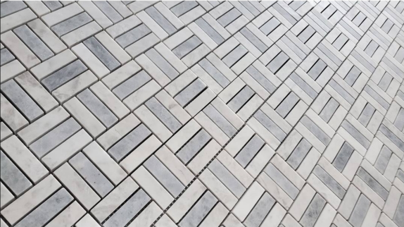 Carrara White Marble with Thassos Linear Mosaic Tile 2 Carrara White Marble with Thassos Linear Mosaic Tile 2