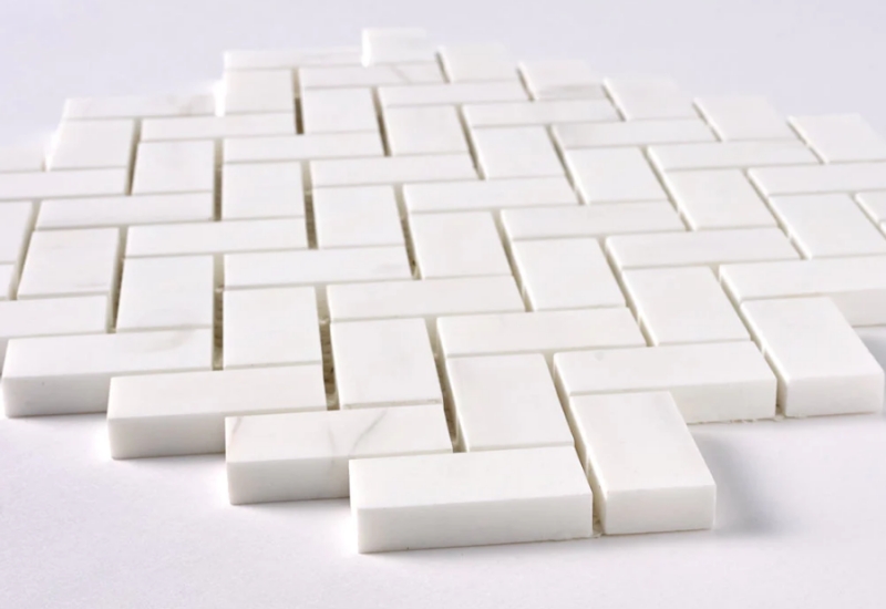 Dolomit White Marble 1x2 Herringbone Mosaic Tile 2