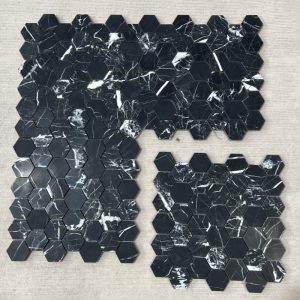 Nero Marquina Marble 2x2 Hexagon Mosaic TileMore White Veins 2 Nero Marquina Marble 2x2 Hexagon Mosaic TileMore White Veins 2