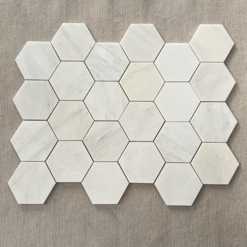 Oriental White Marble 5x5 Hexagon Mosaic Tile 2 Oriental White Marble 5x5 Hexagon Mosaic Tile 2