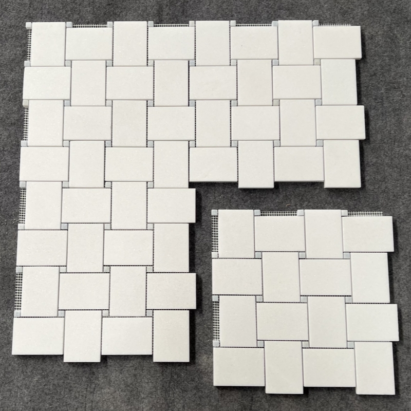 Thassos White Marble Big Basket Weave Mosaic Tile 2 Thassos White Marble Big Basket Weave Mosaic Tile 2