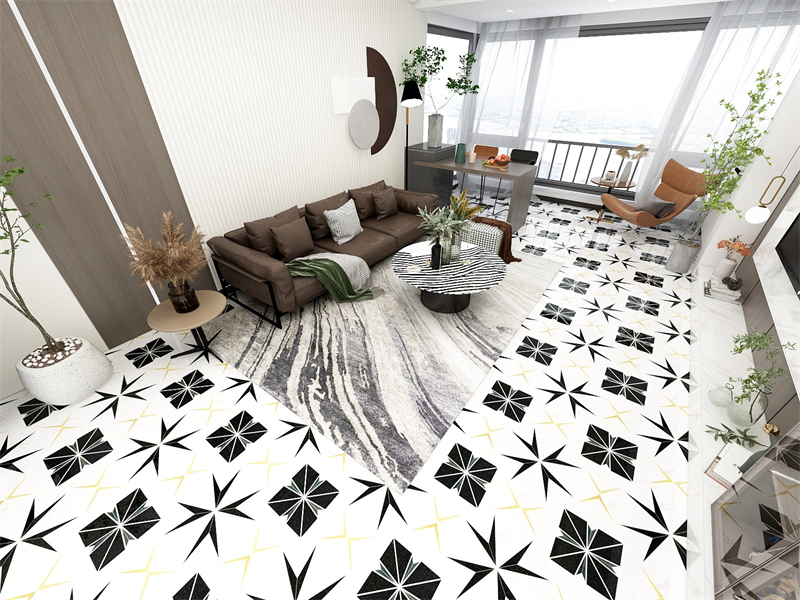 Calacatta Gold with Black Stars Water Jet Mosaic Marlbe Tile Design Calacatta Gold with Black Stars Water Jet Mosaic Marlbe Tile Design