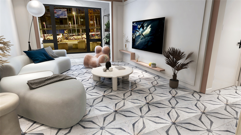Calacatta Gold with Gray Edges Starlite Water Jet Marble Mosaic Tile Design Calacatta Gold with Gray Edges Starlite Water Jet Marble Mosaic Tile Design
