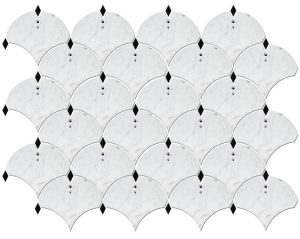 Carrara White with Black Edge Fish Scale Water Jet Marble Mosaic Tile Carrara White with Black Edge Fish Scale Water Jet Marble Mosaic Tile