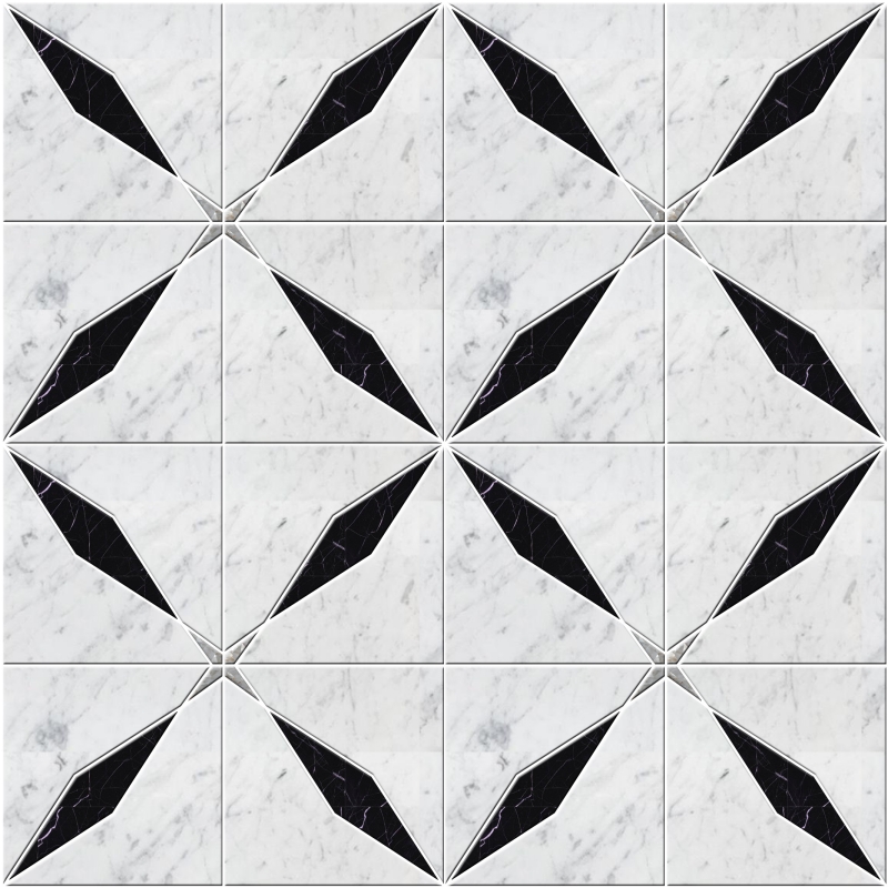 Carrara White with Black Edges Starlite Water Jet Marble Mosaic Tile Carrara White with Black Edges Starlite Water Jet Marble Mosaic Tile