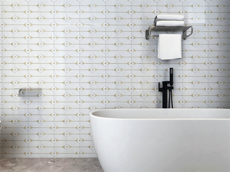Dolomite White with Copper Arrow Water Jet Marble Mosaic Tile Design Dolomite White with Copper Arrow Water Jet Marble Mosaic Tile Design