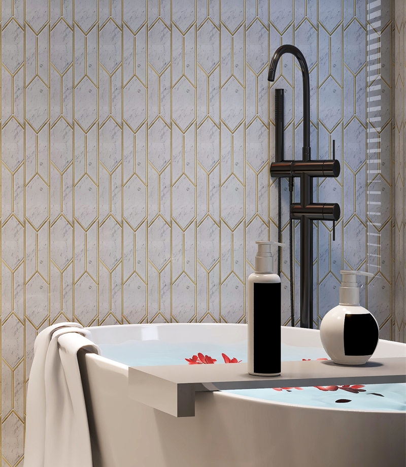 Oriental White with Copper Arrow Water Jet Marble Mosaic Tile Design Oriental White with Copper Arrow Water Jet Marble Mosaic Tile Design