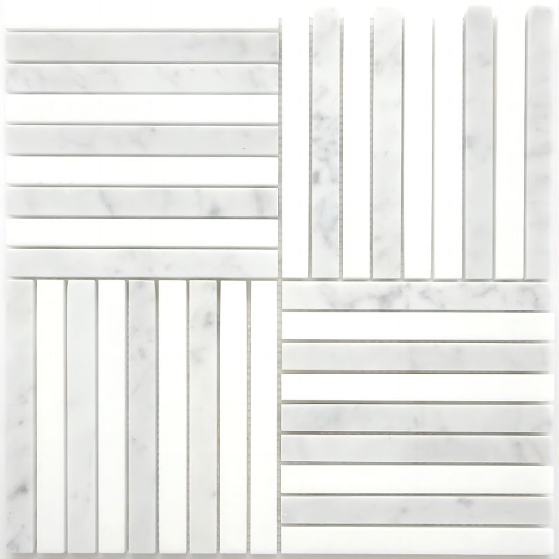 Carrara with Thassos White Marble Basketweave Parquet Modern Mosaic Tile Carrara with Thassos White Marble Basketweave Parquet Modern Mosaic Tile