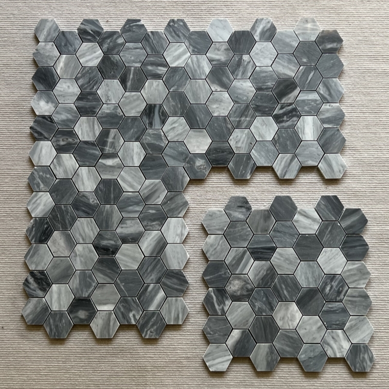 Bardiglio Gray Marble 2 Hexagon Mosaic Tile 2