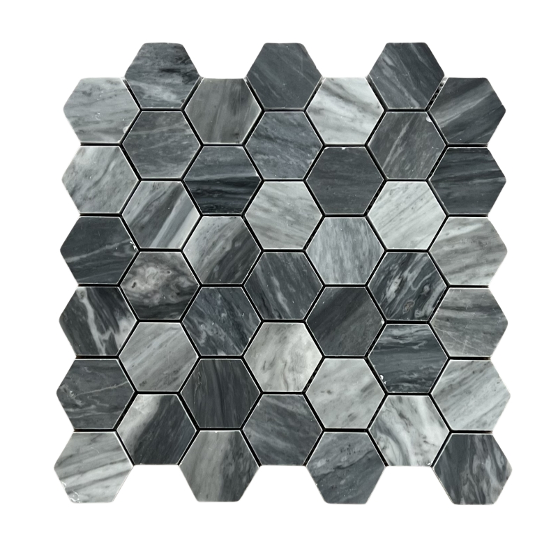 Bardiglio Gray Marble 2 Hexagon Mosaic Tile