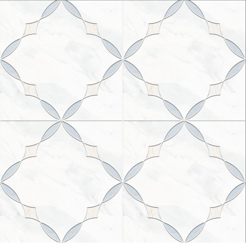 Dolomite White With Blue Edge Floral Marble Water Jet Mosaic Tile Dolomite White With Blue Edge Floral Marble Water Jet Mosaic Tile