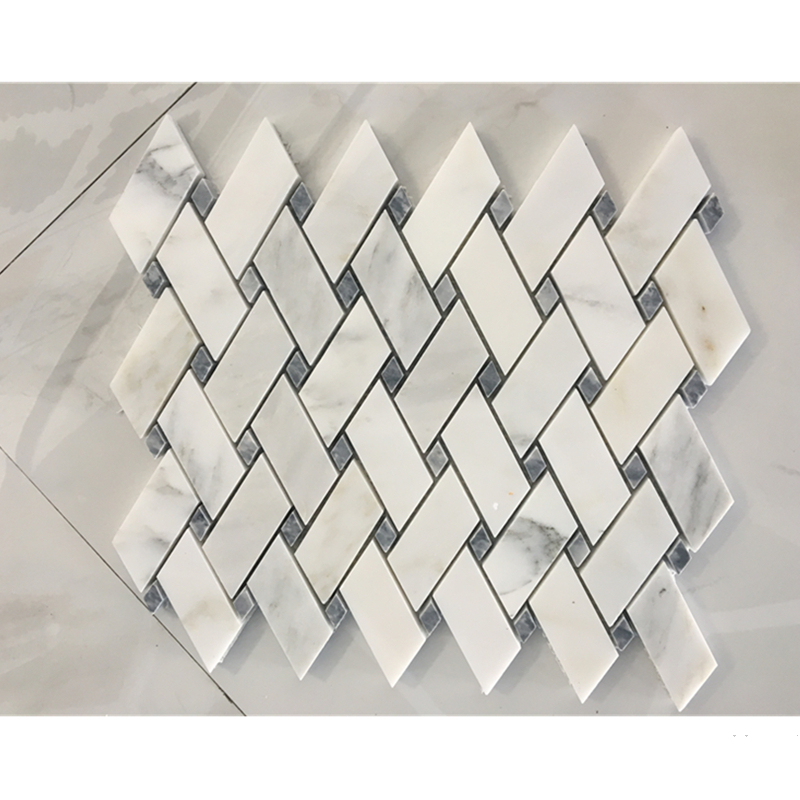 Oriental White with Gray Weave Water Jet Marble Mosaic Tile 2 1 Oriental White with Gray Weave Water Jet Marble Mosaic Tile 2 1