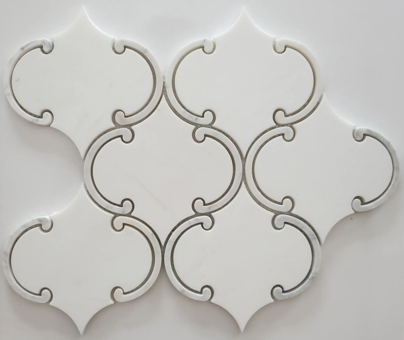 Thassos White and Carrara White Marble Arabesque Mosaic Tile 2