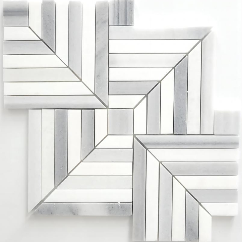 Thassos White and Equator White Marble Maze Square Weave Mosaic Tile 1 Thassos White and Equator White Marble Maze Square Weave Mosaic Tile 1