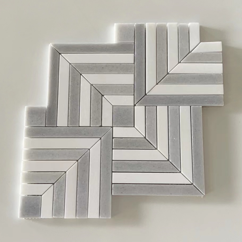 Thassos White and Equator White Marble Maze Square Weave Mosaic Tile 2 Thassos White and Equator White Marble Maze Square Weave Mosaic Tile 2
