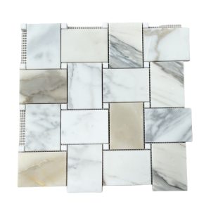 Calacatta Gold Marble with Thassos Dot Big Basketweave Mosaic Tile Calacatta Gold Marble with Thassos Dot Big Basketweave Mosaic Tile