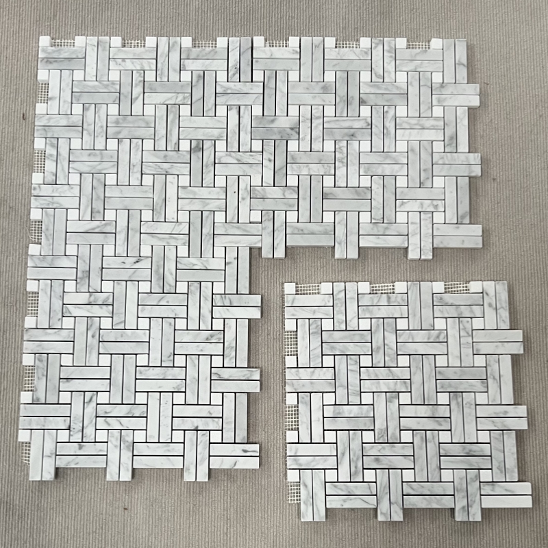 Carrara White Marble With Thassos Dots Stanza Mosaic Tile 2