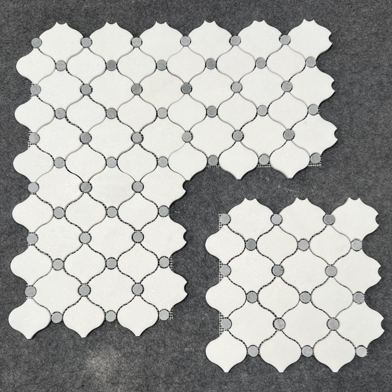 Thassos White Marble with Grey Dots Arabesque Mosaic Tile 2