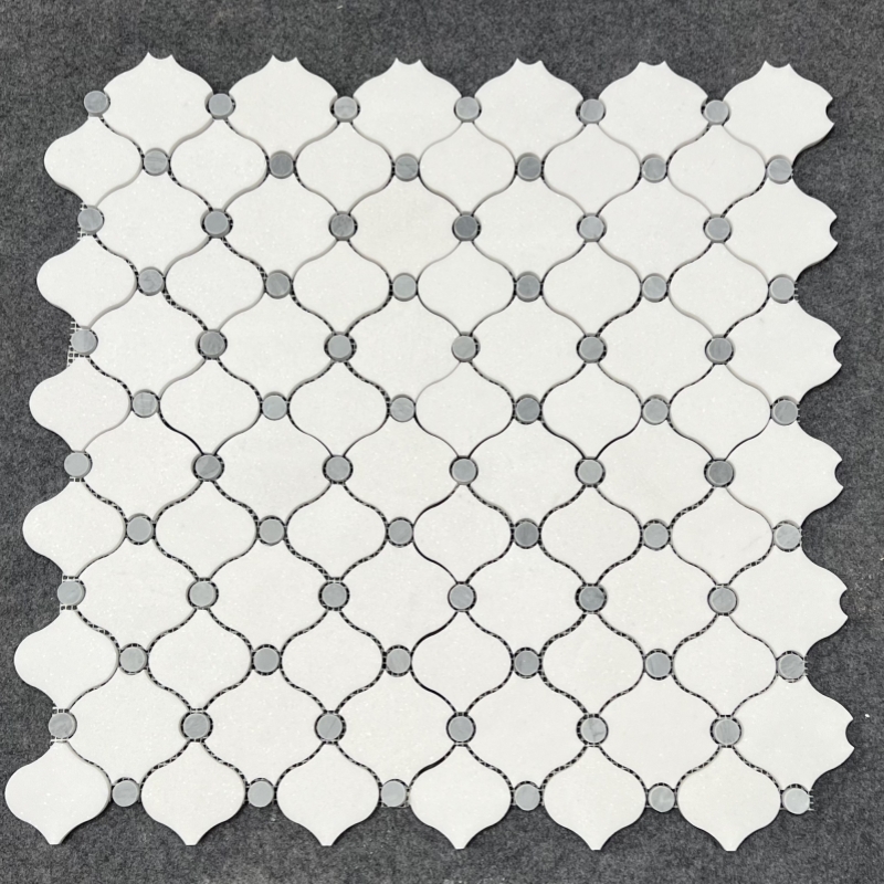 Thassos White Marble with Grey Dots Arabesque Mosaic Tile 3