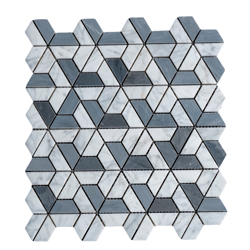 Carrara White Marble with Grey 3D Hexagon Mosaic Tile Carrara White Marble with Grey 3D Hexagon Mosaic Tile