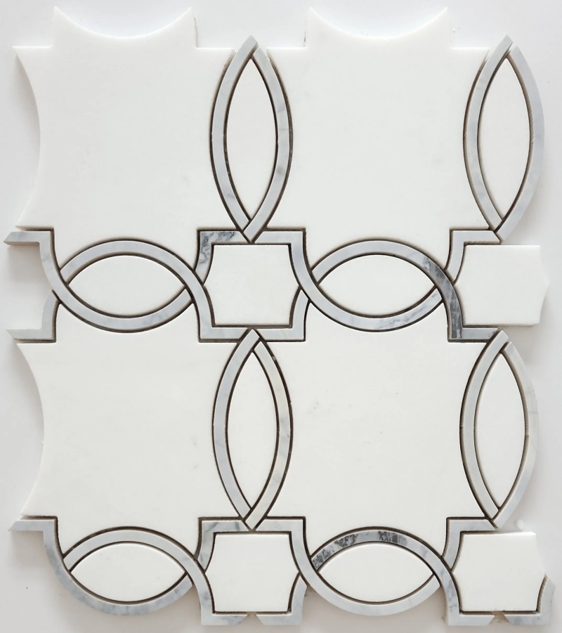 Thassos White with Carrara Edges Waterjet Mosaic Tile Thassos White with Carrara Edges Waterjet Mosaic Tile